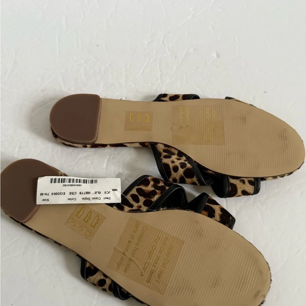 J. Crew Brown and Black Leopard print Sandals flat slides